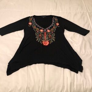 Soft Surroundings embroidered black long top